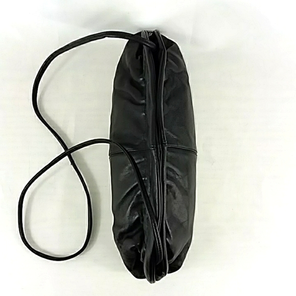 VINTAGE BRIO! LEATHER CLAMSHELL CROSSBODY CLUTCH 1980s RETRO BAG BLACK - Picture 6 of 10